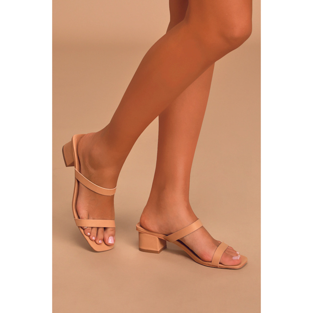 Lulus Fallyn Naked Hazelnut Mules Beige - Size 8